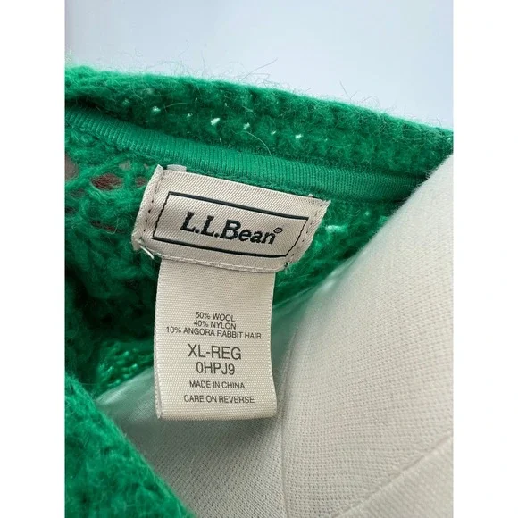 L.L. Bean Cardigan Kelly Green Wool Angora Blend Popcorn Knit Button Front XL - Picture 5 of 6